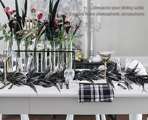 RECUTMS 2pcs Black Garland Artificial Boston Palnts 6 FT Fern Garland Faux Hanging Greenery Halloween Wreath for Outdoor Indoor Halloween Decor (Black White) - color: Black White-fern2pcs