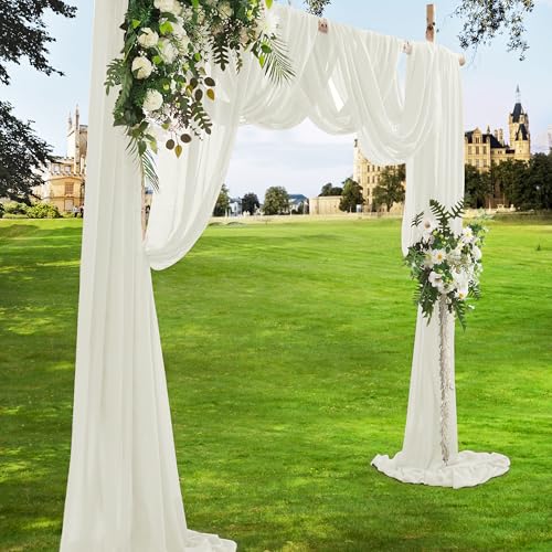 VACVELT Wedding Arch Draping Fabric, Ivory Chiffon, 2 Panels Sheer Drapes, 30 Inch x 20ft Chiffon Backdrop Curtain, Outdoor Sheer Drapery for Ceremony Party Ceiling - color: Ivory, size: 2 Panels
