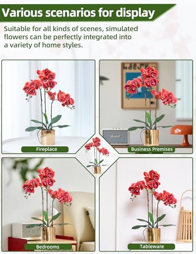 Artificial Orchid Flowers Set Real Touch Faux Flower in Vase Faux Butterfly Orchid Lifelike Orchid Arrangement for Wedding Home Office Party Hotel Decoration - color: Light Red