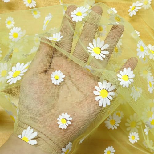 Daisy Gauze Table Runner 120 Inch 10FT, Floral Flower Tulle Table Runner Seasonal Kitchen Dining Table Decorations for Party Wedding Christmas Holiday Birthday (Yellow) - color: Yellow