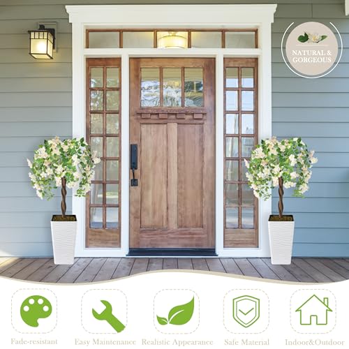 Artificial Cherry Blossom Tree 4FT, Fake Floral Tree with White Planter, Decorative Topiary Plant, for Home Porch Decor in/Outdoor - color: White, size: 4ft