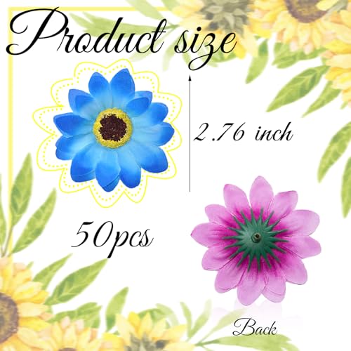 50 Pcs Sunflowers Artificial Flowers Heads, Silk Flowers Fake Sunflowers Heads, 2.76 Inch Deep Blue Sunflower Heads Fabric Floral for DIY Wreath, Party, Background, Floral Arrangement - color: Deep Blue