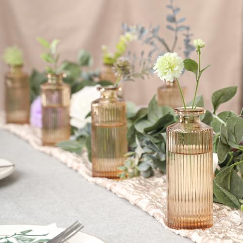 Glass Bud Vases Set of 20, Living Bud Vases, Small Bud Vase in Bulk, Mini Flowers Vases for Centerpiece, Vintage Decorative Vase Set for Table Decorations, Wedding Reception, Home Decor (Amber) - color: Amber