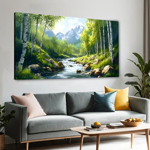 SSNEEKNDG Green Forest Large Wall Art for Living Room Tree Pictures Landscape Mountain Artwork for Bedroom Office Kitchen Canvas Prints 24"x48" - size: 24"L x 48"W