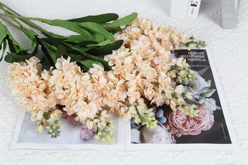 IPOPU 6PCS Snapdragon Artificial Flowers 31.50" Delphinium Fake Flowers Long Stem Antirrhinum Majus Silk Flowers Larkspur Faux Flower for Home Wedding Decorations Floral Arrangement (Light Champagne) - color: Light Champagne
