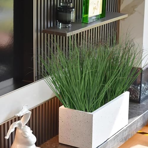 48Pcs Fake Grass Artificial Grass Plant 16in Fake Plants Outdoor Wheat Grass UV Resistant Faux Shrubs Greenery Stems Grass Plant for Outdoors Table Window Box Summer Porch Patio Garden Decor - color: Green-48pcs