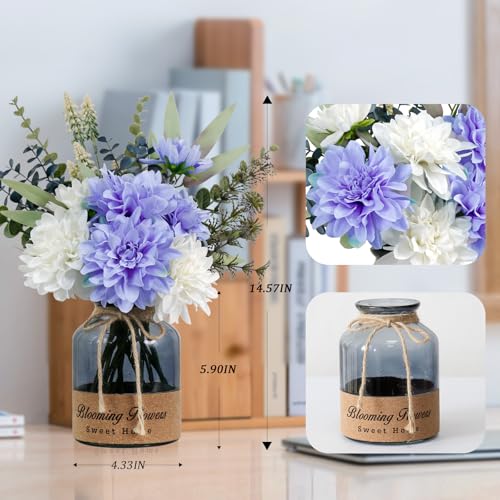 Leftover Fake Flowers in Vase,Artificial Flowers in Vase,Table Centerpieces for Dining Room,Flower Centerpieces for Tables,Faux Flowers for Kitchen Decor,Coffee Table Decor… - color: Purple