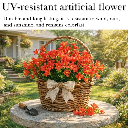8 Bundles Artificial Flowers, Fake Lilies Silk Flower Plants with 21 Heads per Bouquet for Indoor/Outdoor Wedding Home Vases Floral Arrangements Decor, Red - color: Red
