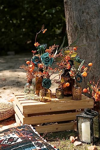 Ling's moment Fake Flowers Box, Faux Artificial Greenery Stems Foam Roses Gardenia Silk Poppy Orchid Fabic Flower for Centerpieces Bouquet Wedding Vase Decorations, Teal & Burnt Orange, Mini Combo - color: Teal & Burnt Orange