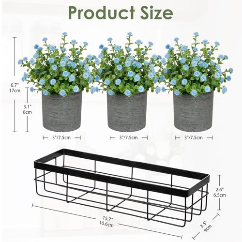 DILATATA Baby's Breath Artificial Flowers Table Centerpiece Decoration Potted Artificial Babys Breath Small Fake Plants for Shelf Desk Home Decor Fake Blue Babys Breath Flower with Vase - color: Blue