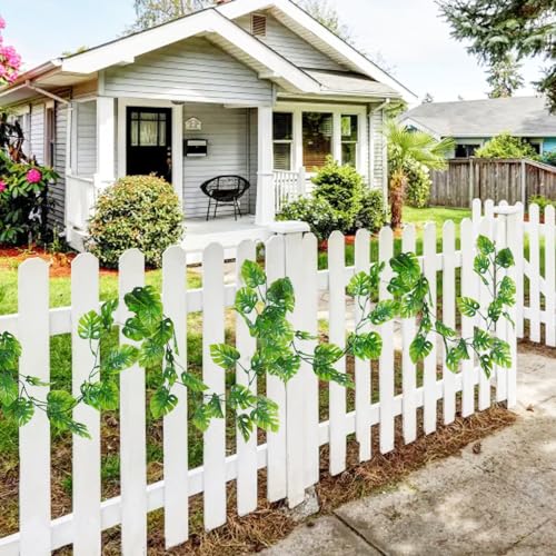 RECUTMS Artificial Monstera Leaves Vines 2Pcs 5.9Ft Fake Tropical Large Palm Leaf Greenery Garland UV Resistant Faux Ivy Rattan for Indoor Outdoor Home Garden Hawaiian Jungle Luau Party Spring Décor - color: Large Monstera Leaf Vines 2pcs