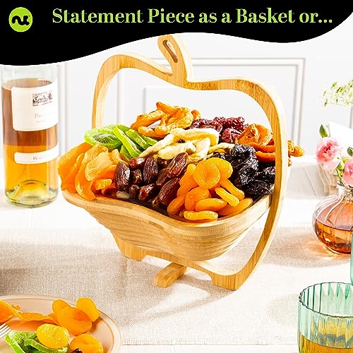 NUT CRAVINGS - Dried Fruit Flower Bouquet Arrangement in Wooden Apple-Shaped Gift Basket + Tray (9 Assortment) Healthy Snack Care Package - style: 3. Wooden Apple Fruit Basket - Flower Arrangement