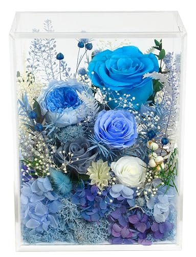 Valley of Rain & Forest Long-Lasting Real Flowers, Handcrafted Preserved Rose Bush For you to Send Love for All Occasions, Floral Arrangement for Indoor Decoration (Blue Rose) - color: Blue Rose