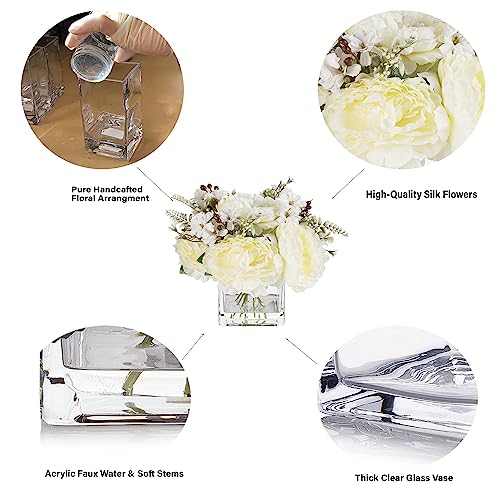 ENOVA FLORAL Artificial Flower Arrangement with Vase,Mixed Artificial Silk Peony Flower in Vase for Decoration Home Office, Wedding Centerpiece (Cream) - color: Cream