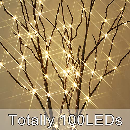 Fudios Lighted Brown Branches with Timer 32 in 100 LED for Vases Battery Operated, Artificial Willow Branch Twigs with Warm White Lights for Christmas Holiday Party Decor - color: Brown Willow Warm White, size: 1 SET