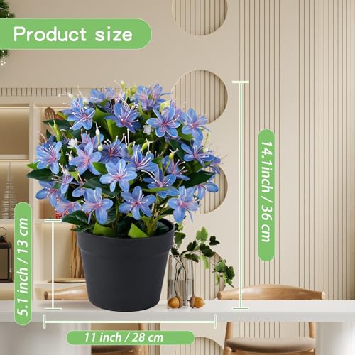 14'' Artificial Plants Fake Lily Flowers in Pot for Home Garden Indoor Outdoor Spring Summer Decorations (Blue) - color: Blue