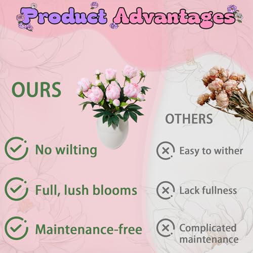 ucky 6PCS Pink Peonies Artificial Flowers, Realistic 2 Heads Silk Peonies with Stems & Buds, 17.51" Faux Peony Bouquets for Wedding Centerpieces DIY Home Table Vase Decor - color: Pink