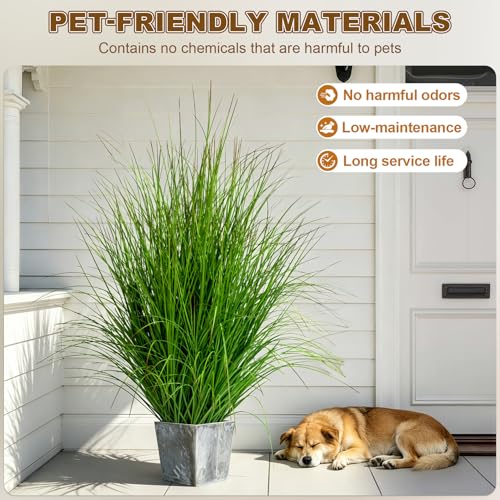 Big Artificial Cattail Reed Grass realistic floor plants large faux plastic plantas synthetic pampas grass fake grass for home living room indoor outdoor corner office patio front porch bonsai decor - color: Green, size: 4FT
