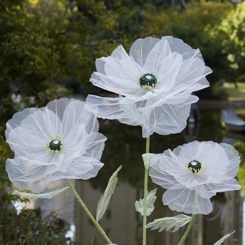 Giant Artificial Flowers for Decoration with Stand,Large Organza Flowers Faux Bloom Display for Wedding Decor,Event Backdrops, Storefront Styling & Home Interior Decoration(White) - color: Pure White