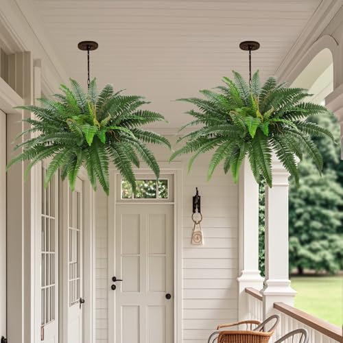 40" Artificial Boston Ferns Bush Plants, Set of 2, Large Faux Ferns Hanging Decor with 53 Fronds, Fake Vines Indoor Or Outdoors Planter for Home and Office Decor - size: 2 PCS-40in