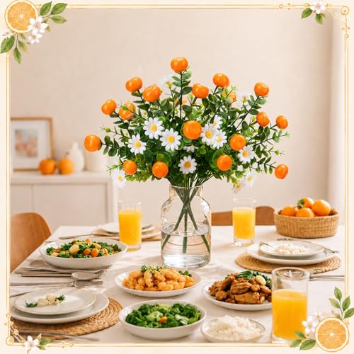 Tigeen 24 Pack Orange for Decoration Fake Orange Branches Artificial Vivid Faux Tables Centerpiece for Kitchen Stem Fruits for Home Spring Summer Decor - style: Orange