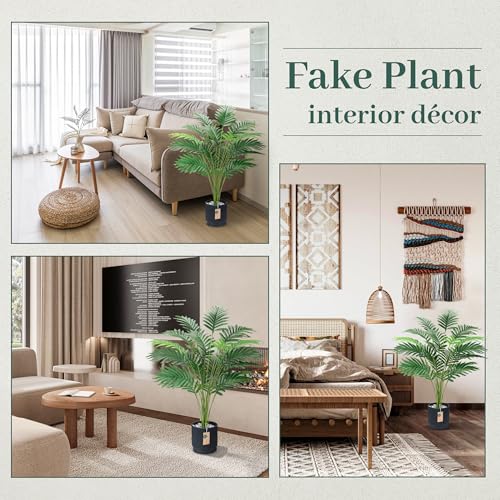 Der Rose 28'' Artificial Palm Tree Large Fake Tropical Faux Plants Indoor and Outdoor for Home Bathroom Porch Outside Patio Decor (Black Pot) - size: Style B - Black - 28"