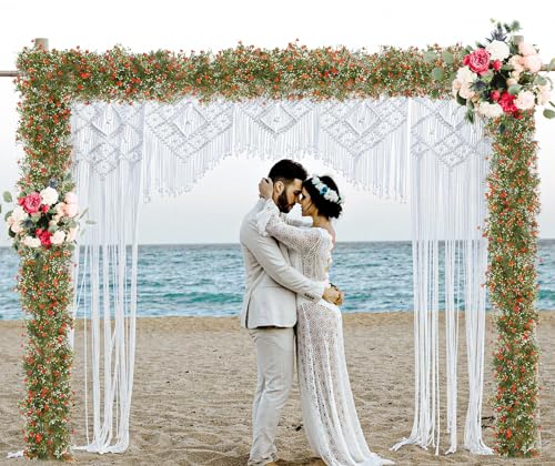 2 Pcs 5.8ft Artificial Baby Breath Flower Vines, Babys Breath Artificial Flowers Real Touch Faux Gypsophila Hanging Fake Baby's Breath Garlands for Wedding and Baby Shower Decor(Red-Orange - color: Red-orange