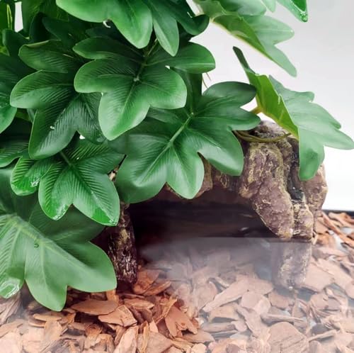 Reptile Plants for Terrarium, Amphibian Habitat Decor Artificial Hanging Plants with Suction Cup, Artificial Plants for Gecko Chameleon Snake Tortoise Tank Accessories. 2-Pack(Philodendron selloum) - color: Philodendron Selloum