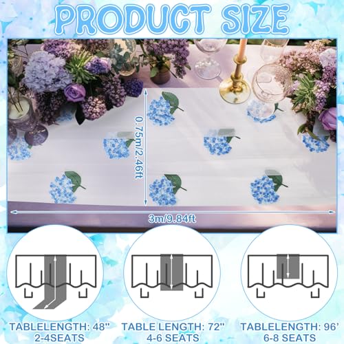 Hydrangea Floral Table Runner 29.5 x 118 Inch Embroidery Wildflower Tulle Table Runner Summer Gauze Home Decor for Wedding Birthday Baby Shower Party Dining Decor DIY - style: Hydrangea