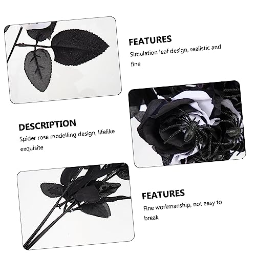 PRETYZOOM 5Pcs Halloween Artificial Rose Decorations with Spooky Spider Accent Black and White Polyester Flowers for Indoor Party Haunted House Store Atmosphere Setup