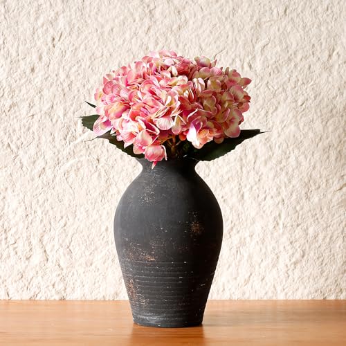 Black Ceramic Flower Vase, 9.17 Inch Pottery Rustic Vase for Shelf,Tabletop, Vintage Farmhouse Home Decor for Coffee Table, Living Room,Mantle, Fireplace, Entryway - color: Black Gold 9.17 Inch