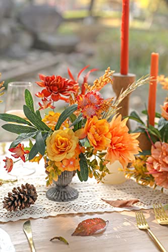 Artificial Flowers 25pcs Real Looking Red Silk Fake Flowers Combo with Stems for DIY Wedding Bouquets Bridal Shower Centerpieces Party Decorations (Orange) - color: Orange