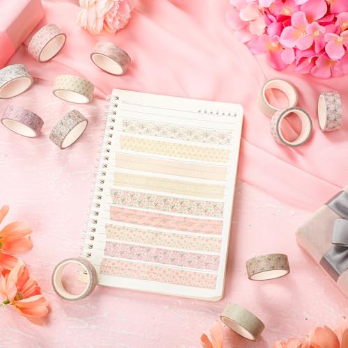 YooNotee 12 Rolls Watercolor Floral Washi Tape Set 15 mm Vintage Flower Decorative Masking Tape for Summer School Arts DIY Craft Scrapbook Journal Supplies Gifts(Dusty Pink,Rose) - color: Dusty Pink, style: Rose
