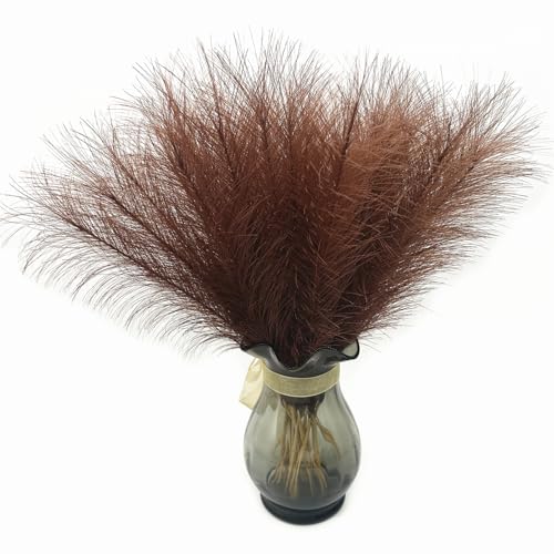 Faux Pampas Grass Artificial Fluffy Flowers Brown - 17 Inch 30 Stems, Vase Filler Plant Wedding Home Decor Fake Pampas Grass Stem Floral Plants for Wedding Party Christmas DIY Boho Decorations Coffee - color: Pampas Grass - Coffee 30 Pcs