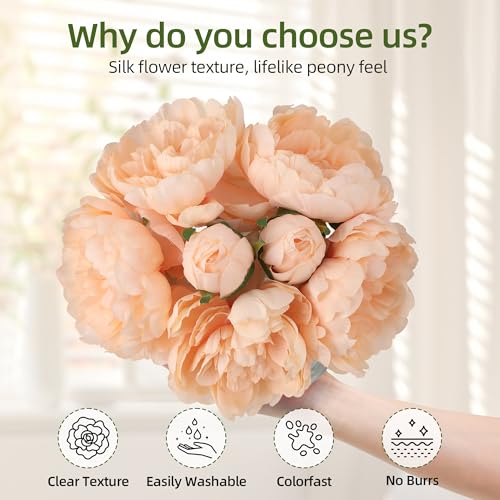 Artificial Peonies with Glass Vase, Faux Peony Fake Flowers with Faux Water, Silk Flower Arrangements for Home Decor, Bathroom, and Table Centerpiece Decorations Home Centerpiece Floral (Champagne) - color: Champagne, size: Peony, Silk