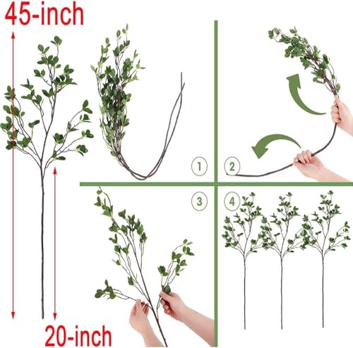 HANDIC 6pcs Faux Stems Artificial Branches for Vase Greenery Stems Faux Branches for Vase Plant Artificial Eucalytus Branches Plants (45"/Each Branch) (6, Green)