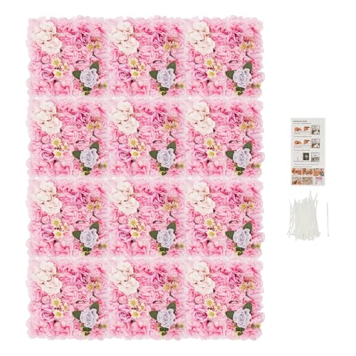 12-Pack Flower Wall Backdrop, 15"x15" Artificial Rose Floral Panels, 3D Silk Hydrangea Flowers Panels for Spring Wedding Photo Photography Backdrop Event Party Decoration (Pink) - color: Pink