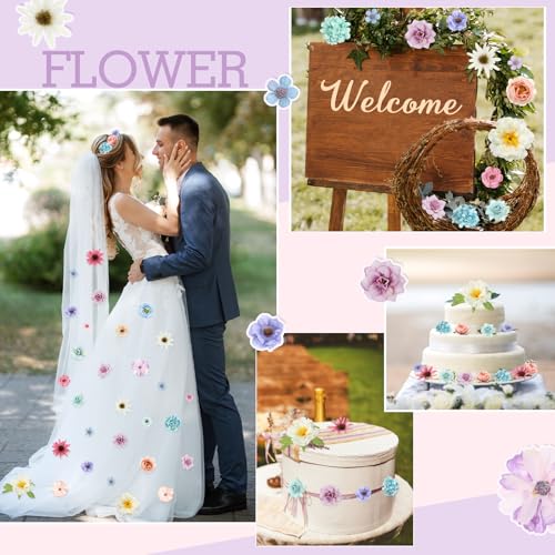 Thiccywoov 250 Pcs Artificial Flowers Heads Bulk Mini Silk Mix Flowers Fake Peony Daisy Rose Multicolor for Blossom Wreath Bouquets Wedding Home Decorations Party Craft Garland DIY(Multicolor) - color: Multi Color