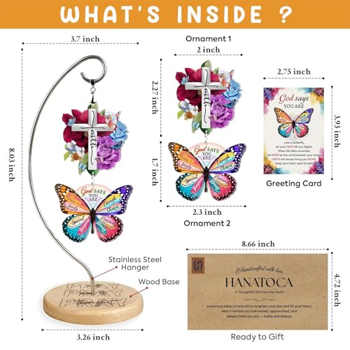 Christian Gifts for Women Birthday - Christmas Inspiration Religious Gifts for for Friends, Mom, Sister, Girl, Female Coworker, Christian - Christian Desk Decor - Religious Spiritual Gift - color: 04 - Cross Faith Rose Butterfly God Says