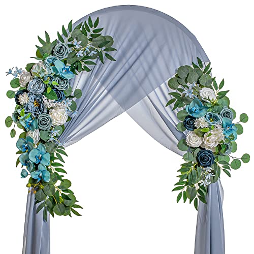 Lisuun Wedding Arch Flowers, Artificial Flowers for Decoration, Large Flower Swag for Boho Styles Wedding Ceremony Floral Decor - Pack of 2 - color: Grey Blue&dark Blue