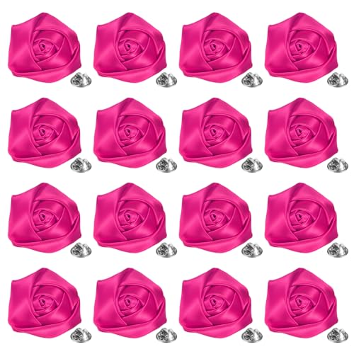 M METERXITY 16-Pack Lapel Pin for Men, Handmade Flower Brooch Button Pins for Men Suits, Formal Boutonnieres for Wedding/Groom/Corsage - color: Dark Pink