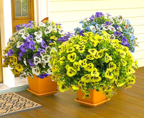 Artificial Flowers for Outdoors Fake Plants, 12pcs Fake Flowers Artificial Plants Outdoor UV Resistant,Silk Faux Flowers Shrubs Greenery Plants for Porch Garden Patio Window Box Decor - color: Yellow, size: 12