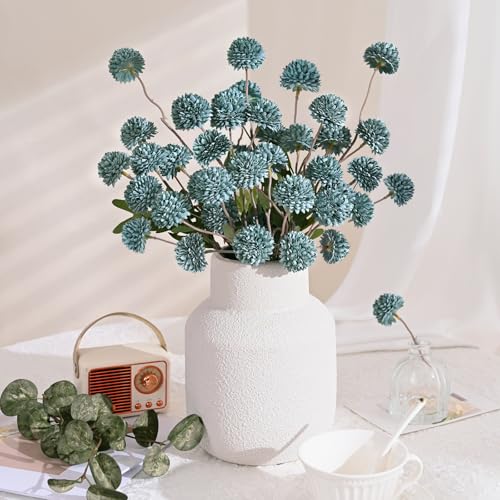Waipfaru 10pcs Fake Silk Pompon Mum Artificial Flowers, Bulk Faux Mini Chrysanthemums, for Centerpieces Wedding Fillers Champagne Arrangements Shower Decorations, Blue - color: Blue