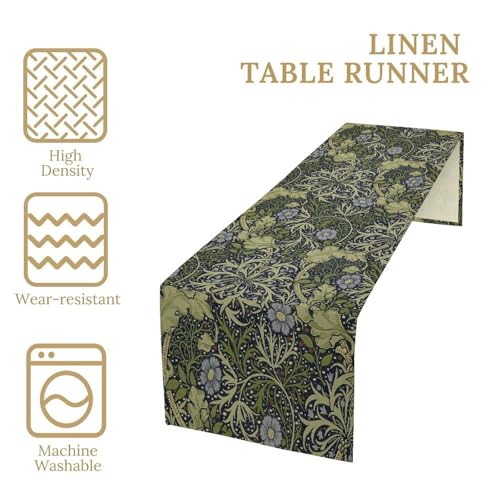 William Morris Style Table Runner for Table Decor, Art Rustic Botanical Flower Vintage Floral Printed for Kitchen Dining Room Living Room Farmhouse Party Holiday Decorate 13" x 48" - color: William Morris_20, size: 13"W x 36"L (Pack of 1)