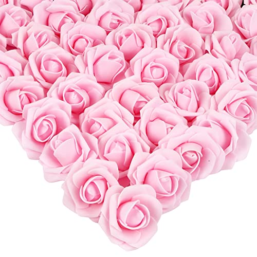 200Pcs Light Pink Artificial Rose Flower Heads,INSUNSIX 1.97in Foam Roses Stemless Flowers for DIY Crafts Weddings Bouquets Party Decoration(Light Pink) - color: Light Pink