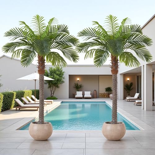 6FT Artificial Coconut Palm Tree Set of 2, UV Resistant Faux Sago Palm Plants for Indoor Outdoor, Realistic Large Tropical Decor for Home Office Patio Poolside Garden, Ready to Use in Cement Pot - color: 6ft - 2 Pack, size: 6ft