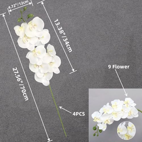 XZJMY 27.5" Artificial Phalaenopsis Flowers,Fake Orchid Stems,Faux Silk White Orchids Flowers,Artificial Flowers for Home Decor Wedding Centerpieces (4, White) - color: White