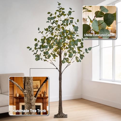 Lightshare 6FT Lighted Eucalyptus Tree 270L Warm White LED Artificial Greenery with Lights for Wedding Holiday Home Party Decoration Indoor Outdoor - size: 6ft