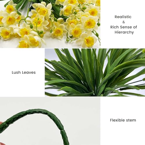 SNAIL GARDEN 2 Bunches 42 Heads Artificial Daffodils, 58cm/22 Long Stem Artificial Spring Flowers,Faux Daffodils for Home Garden Office Wedding Party Easter Decorations (White&Yellow)
