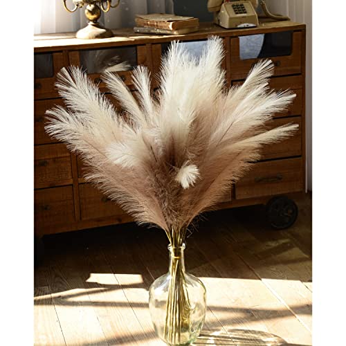 Faux Pampas Grass, 9 PCS 37''/3.1FT Tall Fluffy Fake Pompas Floral, Large Artificial Pompous Grass Branches for Floor Vase Fillers, Boho Farmhouse Room Wedding Decor (Mixed Color) - color: Mixed